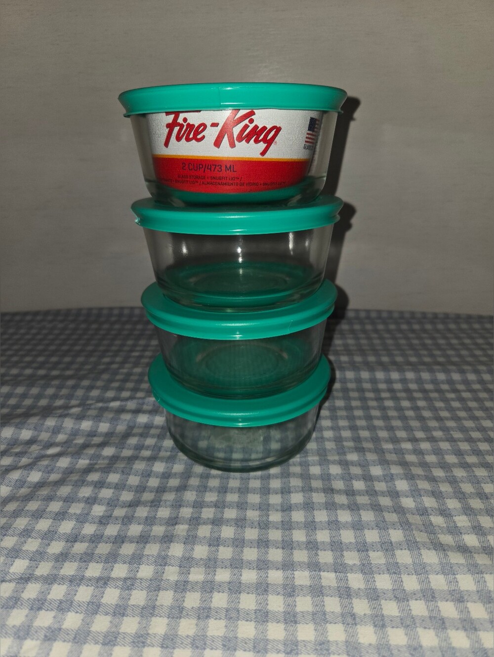 Fire King Storage Bowls With Teal Snugfit Lids Set Of 4/  two Cup